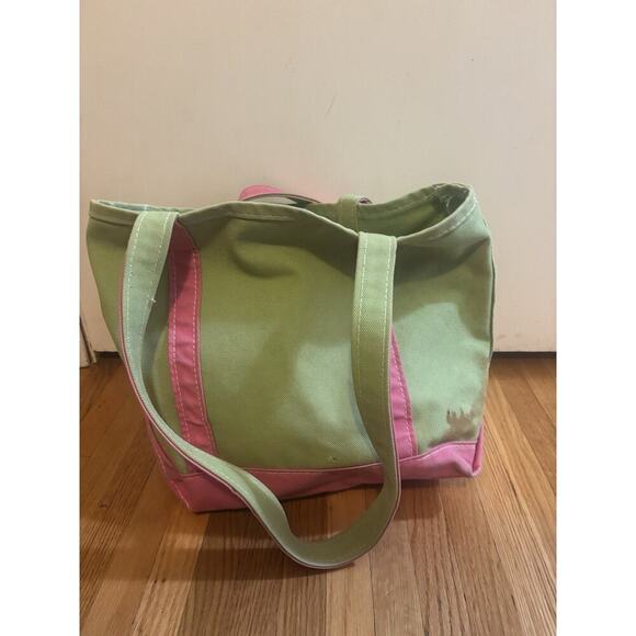 Vintage LL Bean Boat & Tote Bag USA Made Green Pink Long Straps - Picture 6 of 8